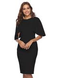 ROUND NECK RUFFLED SLEEVES DRESS