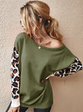 FASHION CONTRAST STITCHING LEOPARD SWEATER