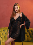 OPEN-BUTTON SATIN SLING DEEP V NIGHTDRESS