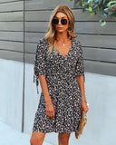 V-NECK SEXY SHORT SLEEVE FLORAL DRESS