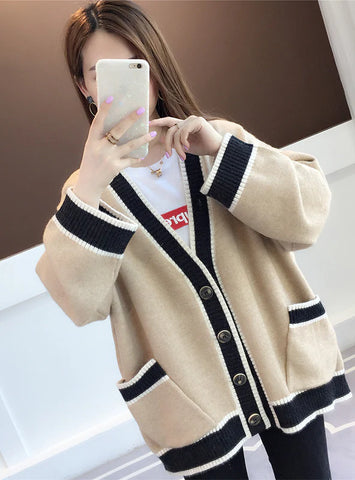 WOMEN'S CARDIGAN KNITTED KOREAN STRIPE WOOL SWEATER