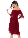 OFF THE SHOULDER SEQUINED DRESS