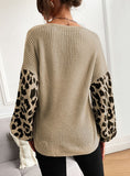 V-NECK KNITTED LOOSE LEOPARD STITCHING SWEATER