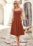 SOLID COLOR SUSPENDER DRESS