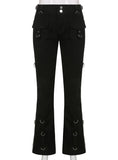 METAL ZIPPER DECORATED HIGH WAIST STREET PANTS