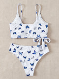 BUTTERFLY PRINT THIN STRAP BEACH BIKINI