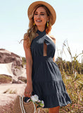 COTTON PLEATED HOLLOW DRESS