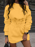 WOMEN'S SOLID O-NECK LONG SLEEVE FLEECE THICK DRESS