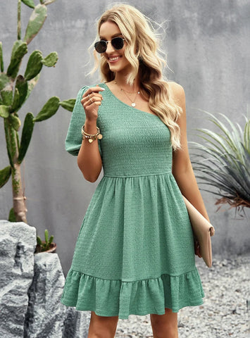 SOLID COLOR SHORT SLEEVE DRESS