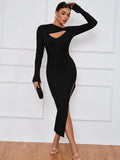 SLIM FIT SEXY SPLIT LONG SLEEVE DRESS