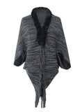 CAPE CARDIGAN FUR COLLAR TASSEL SWEATER
