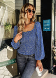 SQUARE NECK LONG SLEEVE PRINT SHIRT