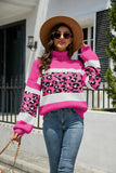 HIGH COLLARED LEOPARD PRINT LANTERN SLEEVE SWEATER