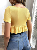 SLIM SOLID COLOR SEXY YELLOW T-SHIRT