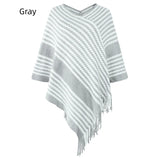 KNITWEAR STRIPED TASSEL CLOAK SHAWL COAT