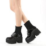 ZIPPER THICK-SOLED SPLICED METAL VELVET BOOTIES