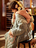 LIGHT BLUE PAJAMAS TRIPLE-LAYER PADDED WARM CORAL FLEECE HOODED