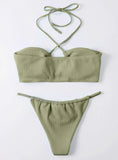 SPLIT SWIMSUIT POTHOLE NECK THONG BIKINI