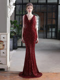 MERMAID V-NECK SEQUINS BEADING PARTY DRESS