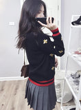 BEE EMBROIDERY CARDIGAN LONG SLEEVE BUTTON KNITTED SWEATERS