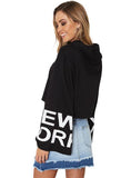 HOODIES FULL SLEEVE LETTER PRINT BELT LADY CROP TOPS