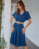 SOLID BUTTON CASUAL DRESS