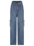 V-LAPEL HIGH WAIST MULTIPLE POCKETS JEANS