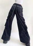 PRINTED HIP-HOP WIDE-LEG POCKET TROUSERS PANT