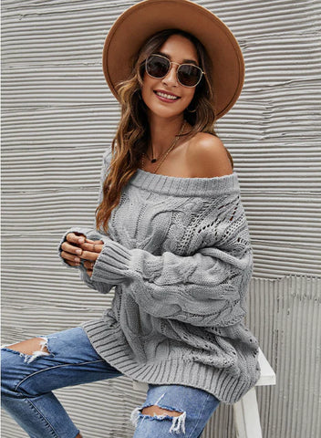 WOMEN LOOSE SOLID COLOR PULLOVER SWEATER