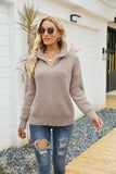 STRIPED COLOR MATCHING LONG SLEEVE ZIPPER LAPEL SWEATER