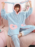 WOMEN BLUE LONG SLEEVE PINK POCKET SLEEPWEAR