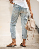 PUNCHED AND BUTTONED DENIM TROUSERS PANT