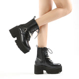 BELT BUCKLE METAL PEARL CHAIN THICK-SOLED BOOTS