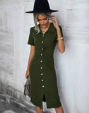 SHIRT COLLAR BUTTON CASUAL DRESS