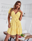 V-NECK SHORT SLEEVE PRINT DRESS