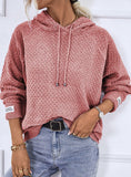 HOODED DRAWSTRING SOLID COLOR PULLOVER SWEATER