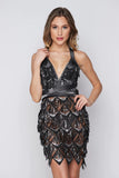 SEXY V-NECK BACKLESS FRINGED SEQUINED DRESS