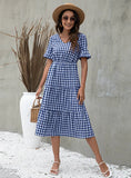 SUMMER PLAID PRINT SHORT SLEEVE DRESS