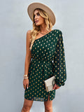 INCLINED SHOULDER LONG SLEEVE DRESS