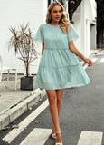 A-LINE SOLID COLOR SHORT SLEEVE DRESS