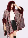 WOMAN LOOSE HOODED KNITTED CARDIGAN SHAWL CAPE