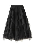 HIGH WAIST RUFFLE STITCHING GAUZE SKIRT