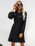 BLACK RUFFLED LONG-SLEEVED DRESS
