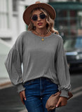 ROUND NECK PLEATED LANTERN SLEEVE T-SHIRT
