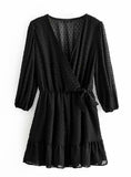 WOMEN RUFFLES LACE CHIFFON DRESS BOHO MINI BEACH DRESS