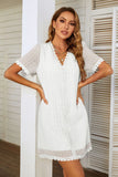 V-NECK SHORT-SLEEVED POLKA-DOT LACE DRESS