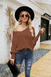 LOOSE BAT SLEEVE V-NECK BUTTON ROPE SWEATER