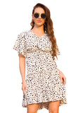 V-NECK PRINT SHORT SLEEVE DRESS
