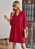 SOLID COLOR LOOSE V-NECK SHORT DRESS