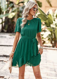 SOLID COLOR ROUND NECK DRESS